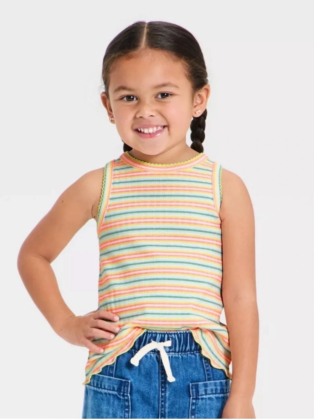 NWT Cat & Jack Striped Ribbed Tank Top - Yellow, Pink, Green, Blue